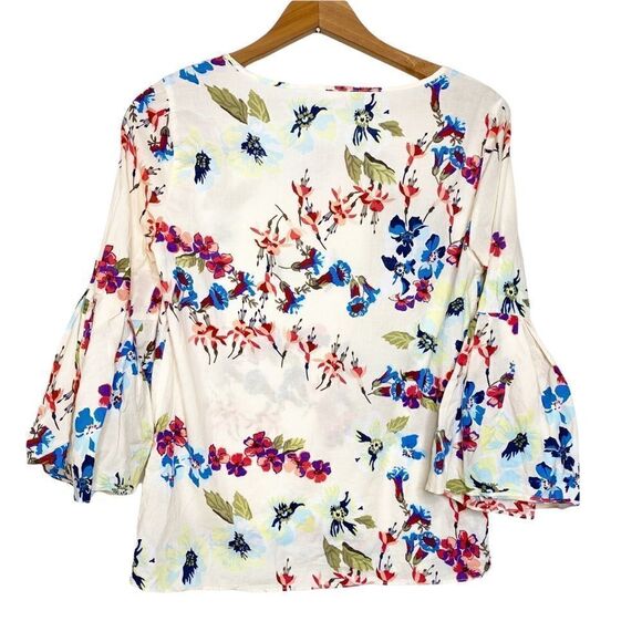 JANE and Delancey Womens Floral Flare Sleeve Top Size Small White Red Blouse - Picture 3 of 7